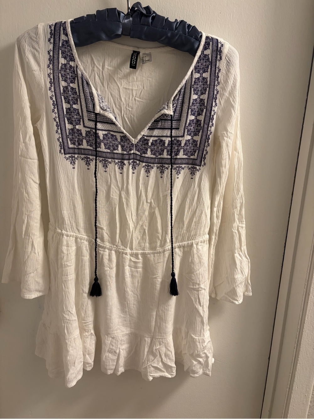 H&M Divided Boho Embroidered Tassel Tunic Top Coverup US 4
